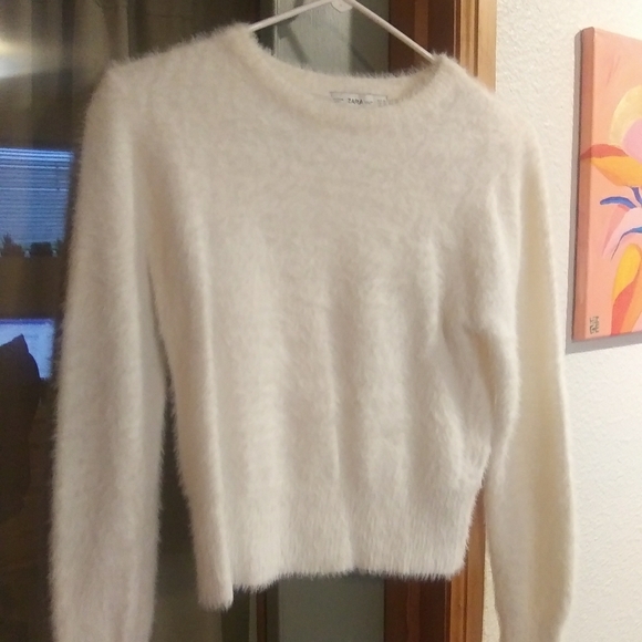Zara Sweaters - Zara White Fuzzy Sweater, Size S